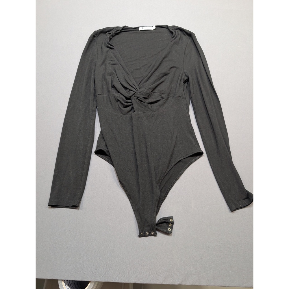 T Alexander Wang Black Long Sleeve Twist Front Bodysuit Size Large
